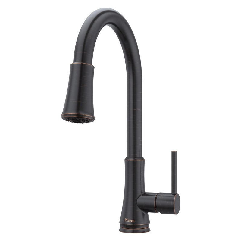 Pfister Pfirst Series Kitchen Faucet with Pull-Down Sprayer, Single Handle, High Arc, Tuscan Bronze Finish, G529PF2Y